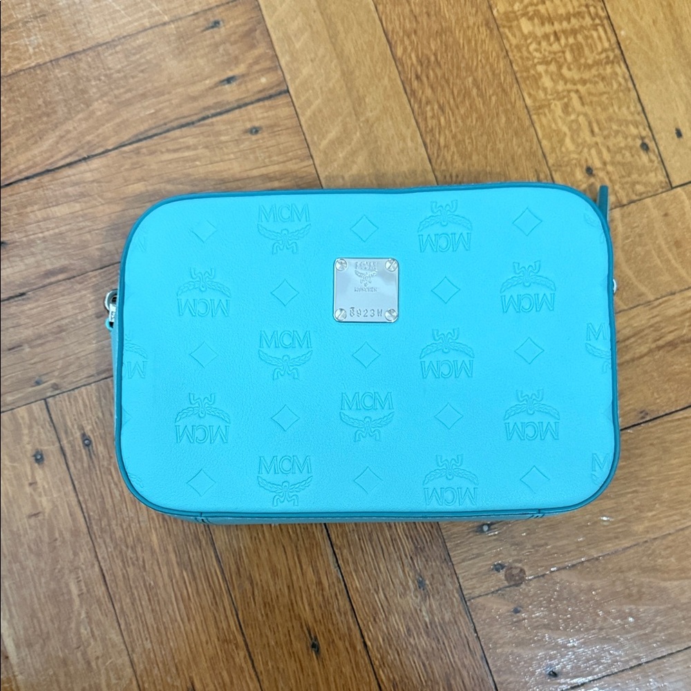 MCM Turquoise Logo Pouch